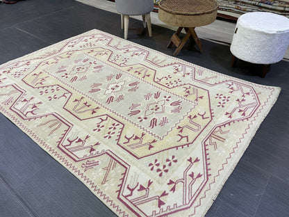 Vintage RUG, TURKISH Oushak Rug Hand Knotted 5x6 Rug, Oriental Rug, Vintage Persian Rug, Handmade Rug, Turkish Rug Antique Rug