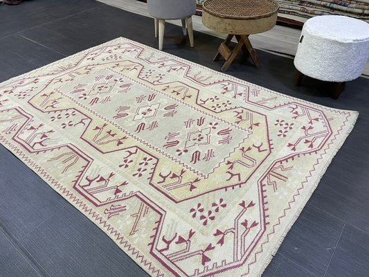 Vintage RUG, TURKISH Oushak Rug Hand Knotted 5x6 Rug, Oriental Rug, Vintage Persian Rug, Handmade Rug, Turkish Rug Antique Rug