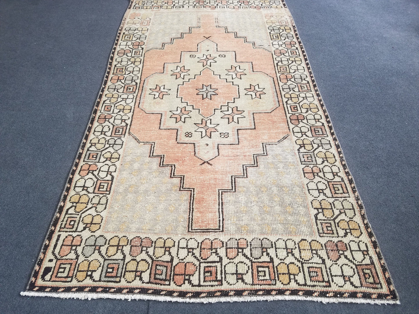 Pastel turkish rug, vintage area rug, oushak rug, wool rug,  handmade rug 6'6*3'6 feet