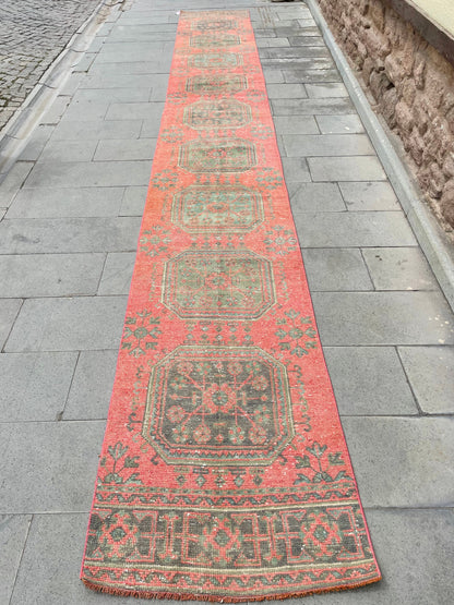 Vintage Hand Knotted 2.5 x 19 Extra Long Turkish Runner Very Long Stairs Runner Rug Vintage Runner Rug XL Oriental Runner Staircase Runner