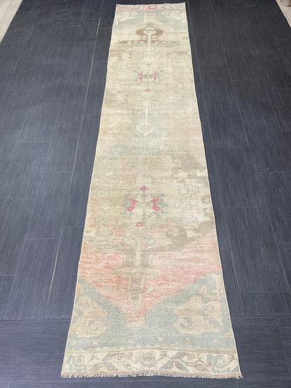 Muted Runner Rug Muted Turkish Runner Rug Vintage 2.5 x 11.5 Runner Rug Hallway Runner Rug Kitchen Runner Rug Oriental Runner Wool Runner