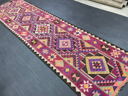 Vintage Runner rug 3.4 x 12.5 Handmade Flat woven Runner Kilim Runner Rug XL Oriental Runner Vintage Flat weave Rug Wool Carpet Rug