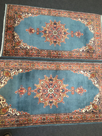 Blue Rugs, TWIN TURKISH  Runner RUG , bold colors Rug,Classic Rug,Oushak Rug, Hand woven Rug, Wool Oushak Rug, Farmhouse Rug