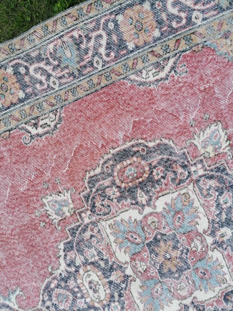 Large vintage rug, pastel oushak wool rug 6x9 distressed unique hand made rug, living room rug kitchen runner rug, bohemian rug