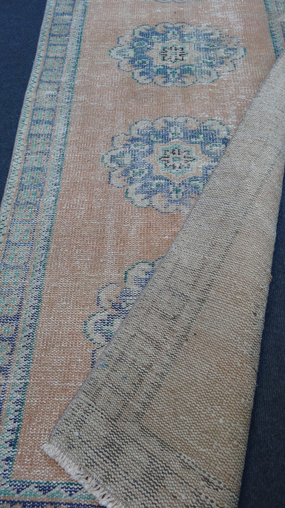 Turkish distressed runner rug, vintage wool runner rug 2'7x11'2 hallway oushak runner rug, kitchen handmade rug