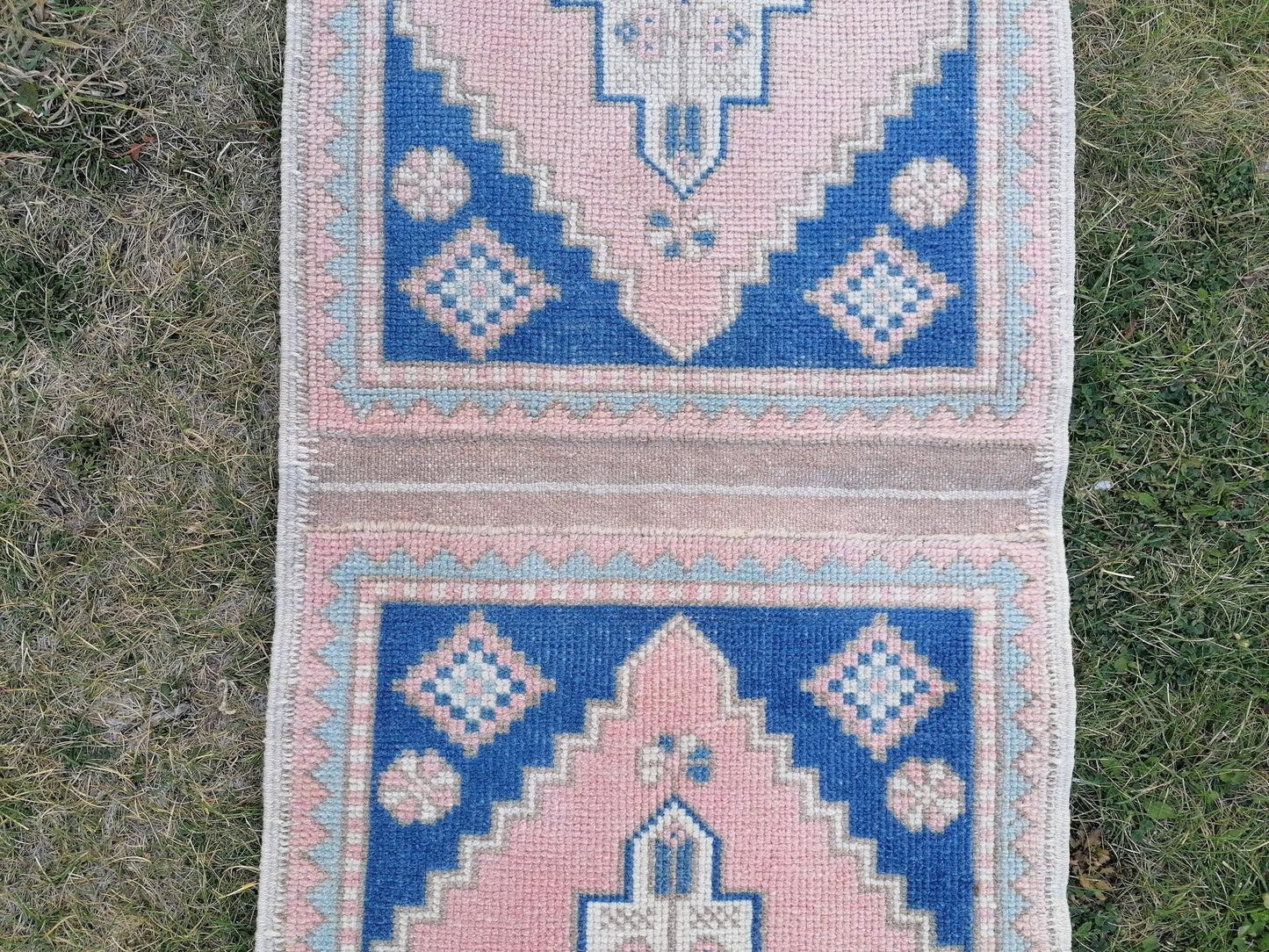 Blue pillow runner rug 1'10x7 hallway vintage rug, entryway hand made rug, kitchen runner