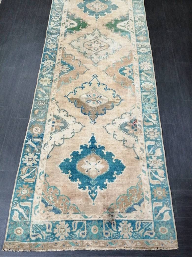 Kitchen Runner Rug 4 x 12.3 Persian Runner Rug Wool Oushak Rug Oushak Runner Rug Turkish Runner Rug Vintage Runner Rug Hallway Runner Rug