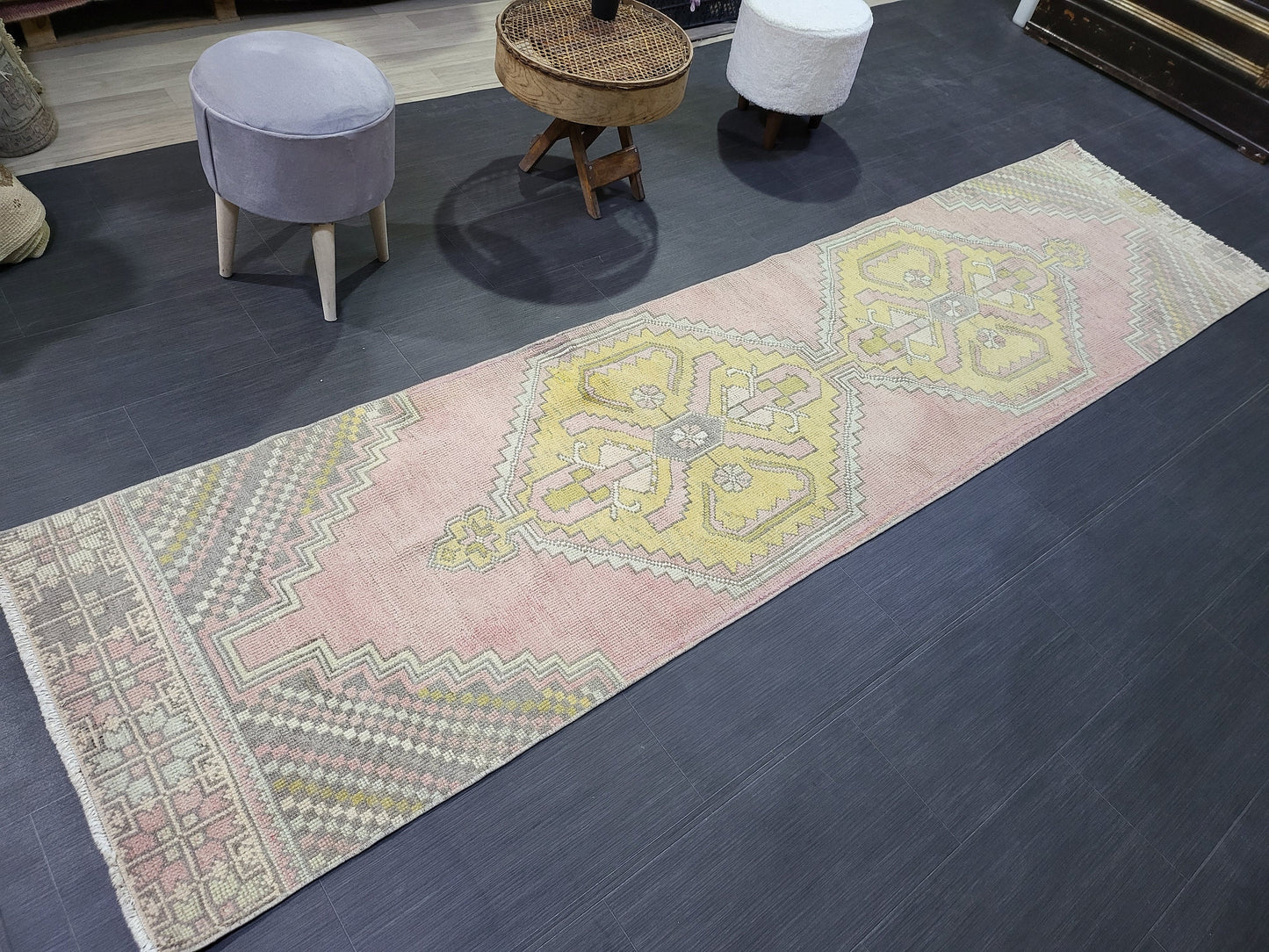 VINTAGE Oushak Runner, Turkish Runner Rug, Vintage 2.6 x 10.2 Runner Rug, Hallway Runner Rug, Turkish Rug Runner Wool Runner Rug