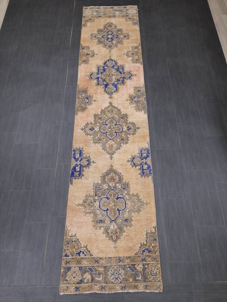 Antique Runner Rug 2.6 x 11.6 Persian Runner Rug Wool Oushak Rug Oushak Runner Rug Turkish Runner Rug Kitchen Runner Rug Hallway Runner Rug