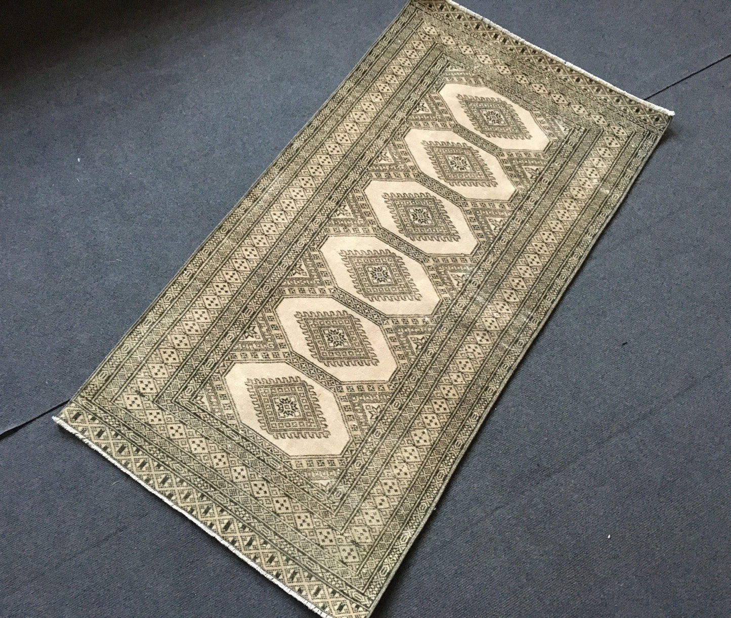 2x4 ft green handmade small rug, vintage turkish rug, oushak rug, living room wool small rug