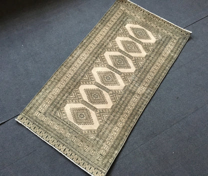 2x4 ft green handmade small rug, vintage turkish rug, oushak rug, living room wool small rug