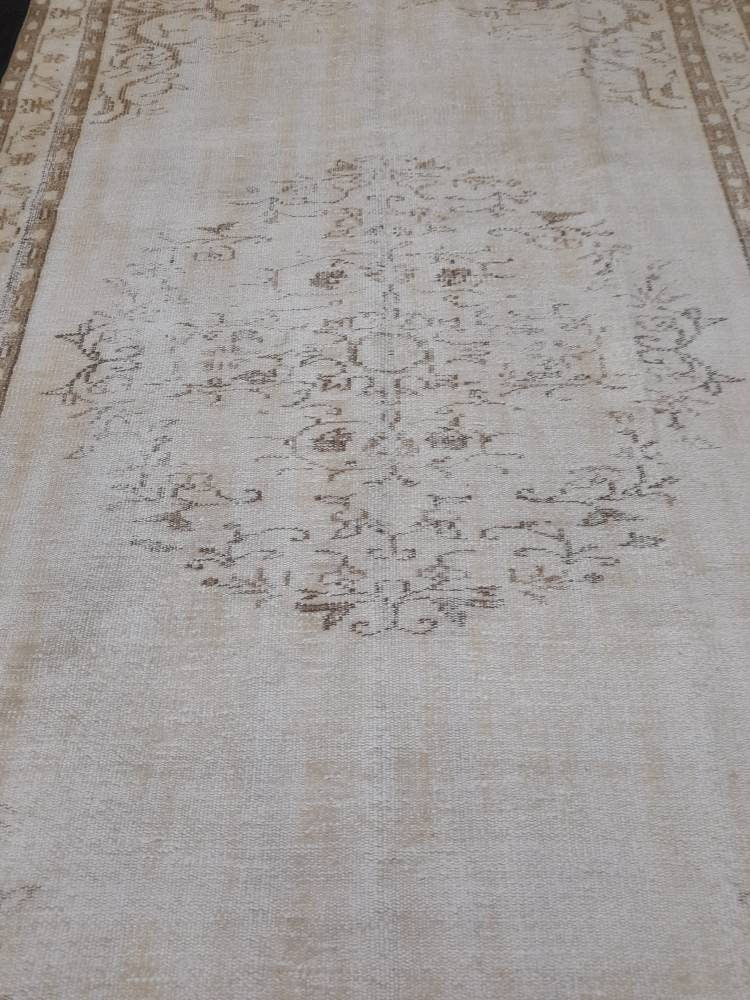Neutral Oriental Rug 5.2 x 8 TURKISH Oushak Rug Distressed Vintage Antique Rug Vintage Wool Distressed Rug Neutral Hand Made Rug