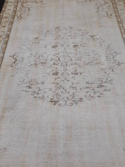 Neutral Oriental Rug 5.2 x 8 TURKISH Oushak Rug Distressed Vintage Antique Rug Vintage Wool Distressed Rug Neutral Hand Made Rug