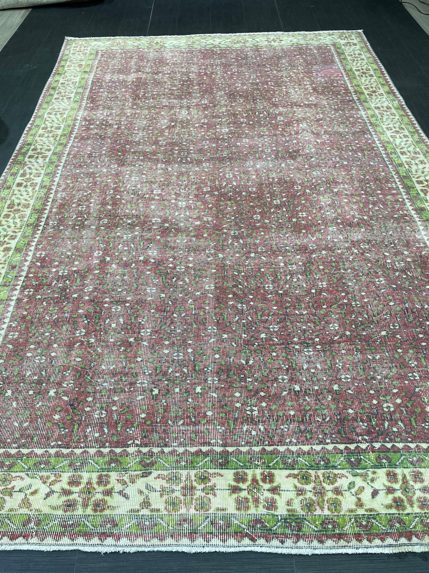 Floral Vintage OUSHAK RUG Antique TURKISH Rug Vintage Distressed Oriental Rug 6.7 x 10.3 Wool  Rug Hand Made Vintage Rug 7x10 Turkish Rug
