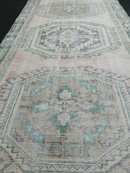 Turkish Runner Rug 3.9 x 11 Muted Vintage Runner Persian Hallway Runner Rug Kitchen Runner Rug Oriental Distressed Runner Rug Muted  RUNNER
