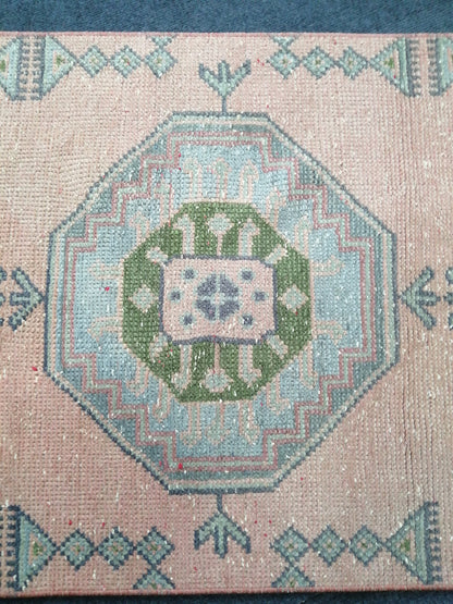 2.3 x 11.2 Oushak Runner Turkish Runner Rug Vintage Runner Rug Hallway Runner Rug Turkish Rug Runner Wool Runner Rug Green and Pink Runner