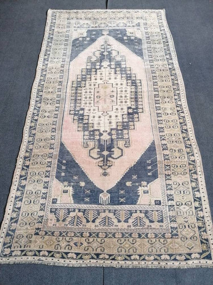 Oushak turkish wool rug 4'1x7'10 turkish handmade rug, vintage rug,kitchen rug, living room rug, bohemian rug