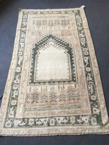3.6x6 feet natural muted entryway floor rug, turkish living room large rug, vintage black handmade bedroom area rug, office floor wide rug