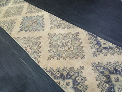 2.6 x 11.4 Oushak Runner Rug Turkish Runner Rug Muted Vintage Runner Rug Hallway Runner Rug Kitchen Runner Rug Wool Staircase Runner Rug