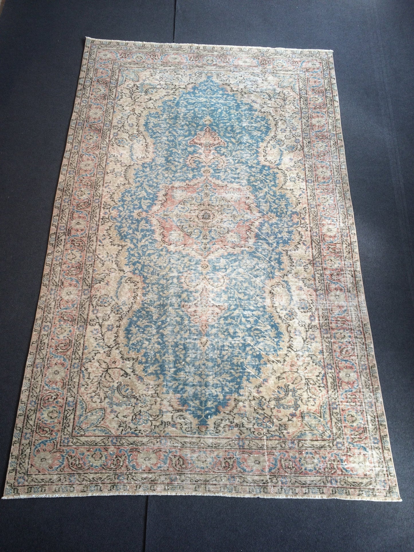 8.3x5 Light Pink Rug,Light Blue Rug,Turkish Rug,Vintage Rug, 5x8 Oushak Rug,Hand made Rug, Wool rug