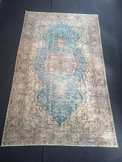 8.3x5 Light Pink Rug,Light Blue Rug,Turkish Rug,Vintage Rug, 5x8 Oushak Rug,Hand made Rug, Wool rug