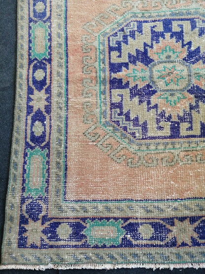 11.8 x 4 Oushak Runner Rug Turkish Runner Rug Blue Vintage Runner Rug Hallway Runner Rug Kitchen Runner Rug Wool Runner Rug Wool Oushak Rug