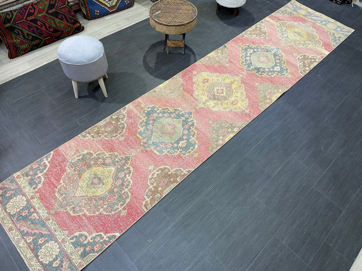 Vintage Runner Rug, Handmade 2.9 x 12.8 Runner Rug, Turkish Runner Rug, Hallway Runner Rug, Persian Kitchen Runner Rug, Hand Knotted Runner