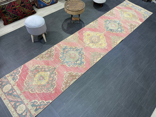 Vintage Runner Rug, Handmade 2.9 x 12.8 Runner Rug, Turkish Runner Rug, Hallway Runner Rug, Persian Kitchen Runner Rug, Hand Knotted Runner