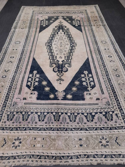 Muted TURKISH Rug Vintage Oriental Rug Vintage Persian Rug Blue OUSHAK RUG 6 x 10.8 Oushak Rug Hand Made Rug Vintage Excellent Condition Rug