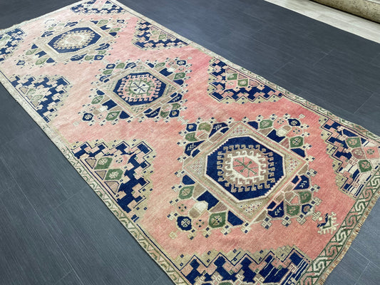 Quality OUSHAK RUG TURKISH 3.7 x 8.4 Rug Vintage Oushak Runner Rug Vintage Rug Wool Navy Color Rug Hand Made Rugs Vintage Turkish Rug