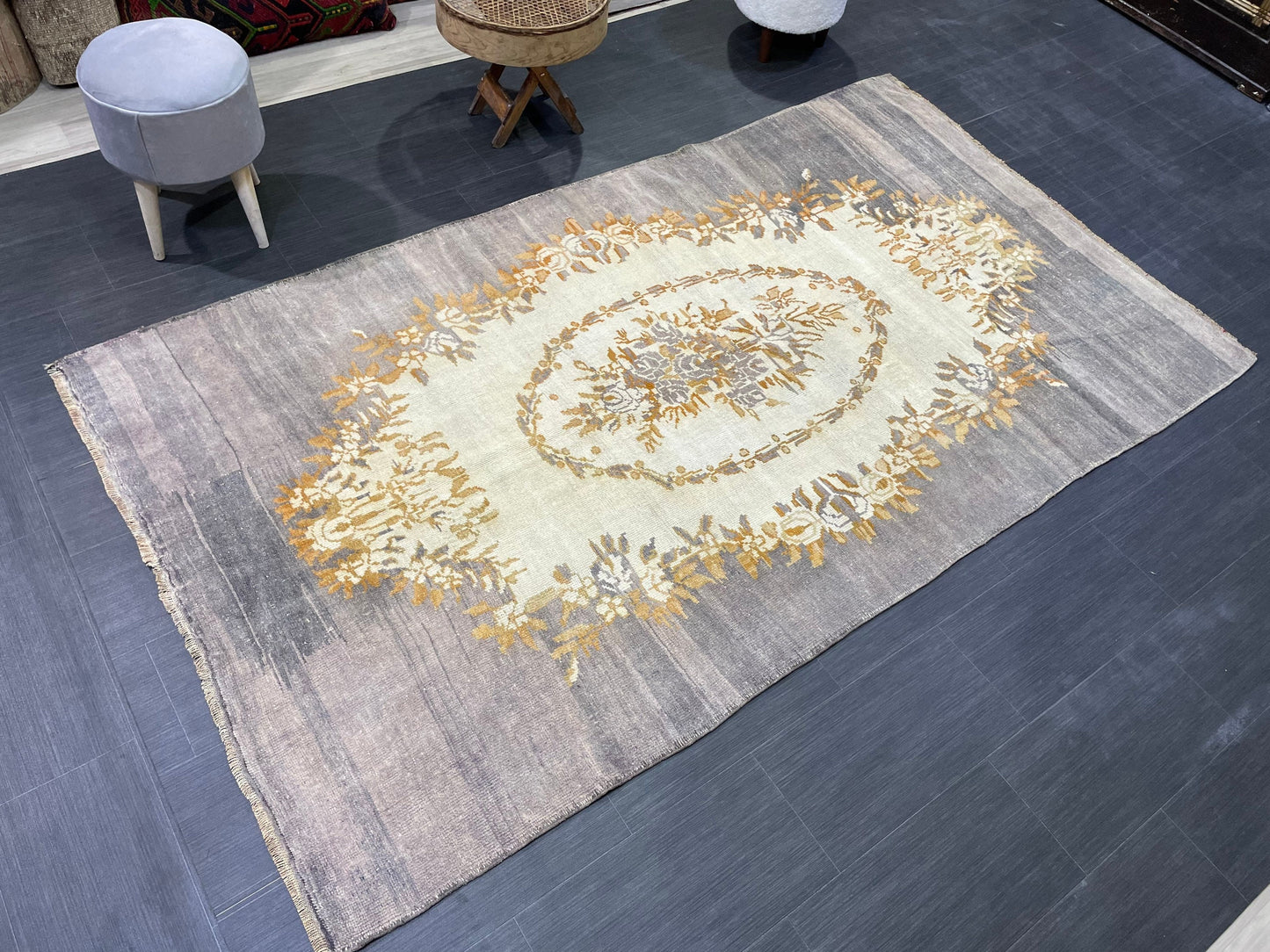 Vintage Rug, Persian 4.9 x 8.7 Rug, All Wool Hand Knotted Rug, HANDMADE Rug, Vintage Turkish Rug, Oushak Rug, Grey Wool Rug