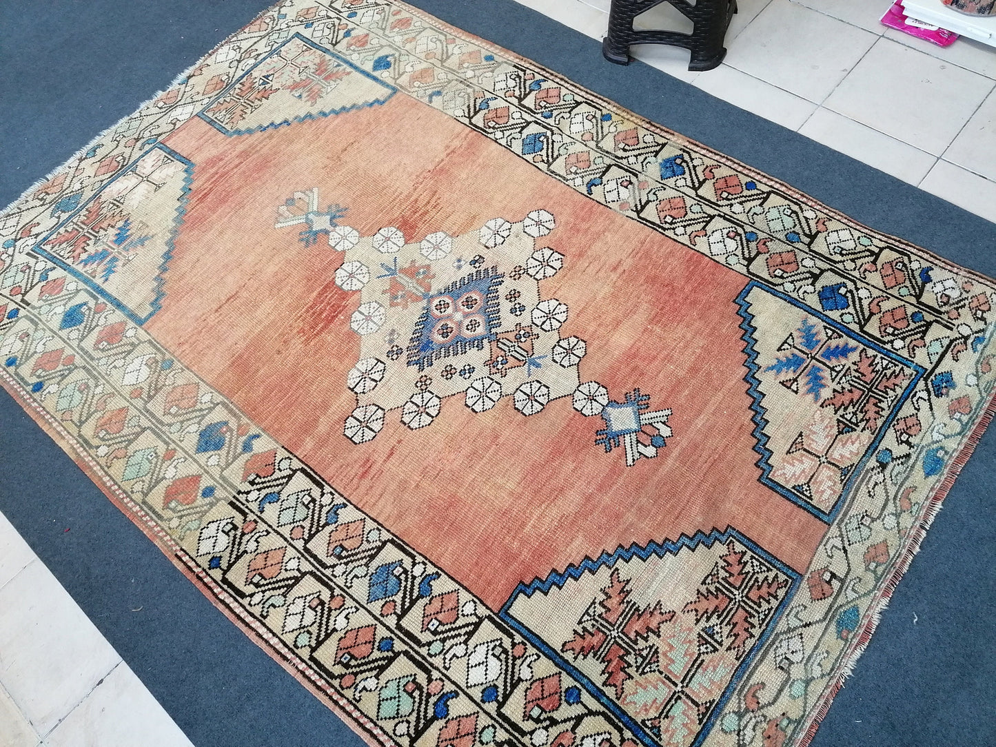 7'9x5'5 vintage turkish old rug, oushak vintage rug, distressed old rug, kitchen runner rug, vintage anatolian bohemian rug,