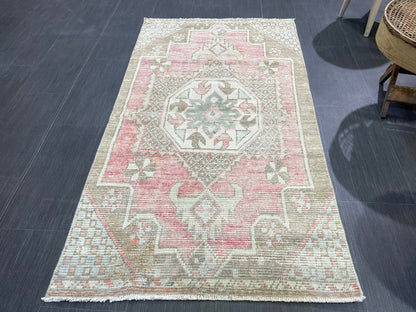 Handmade 3x5.6 Rug, Eclectic Rug, ShabbyChic Rug,Rustic Rug,Bohemian Rug, OUSHAK Rug, Turkish Rug, Farmhouse Rug,Vintage Rug, Minimalist Rug