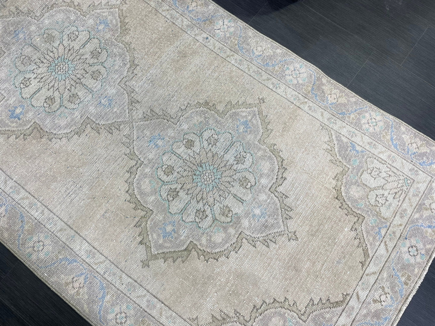 Muted Vintage Runner Rug Turkish Oushak 4.2 x 10.7 Runner Rug Handmade Runner Rug Hallway Runner Rug Kitchen Runner Rug Wool Runner Rug