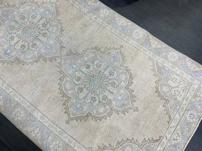 Muted Vintage Runner Rug Turkish Oushak 4.2 x 10.7 Runner Rug Handmade Runner Rug Hallway Runner Rug Kitchen Runner Rug Wool Runner Rug