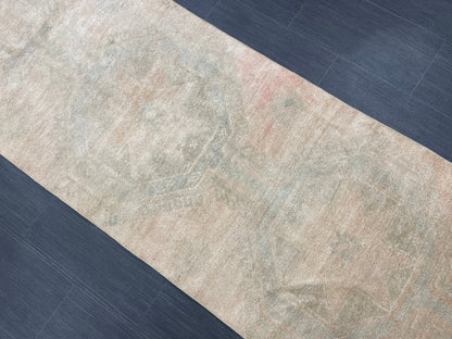 Muted Vintage Runner Rug 2.7 x 12.2 Muted Turkish Runner Star Rug Muted Oushak Runner Rug Hallway Runner Kitchen Runner Rug Wool Runner