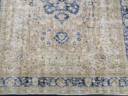 Large Persian RUG 7x10 Oriental Rug Vintage Oushak Runner Rug Rug Wool Turkish Rug Hand Made Rug Blue Vintage Persian Rug Blue and cream