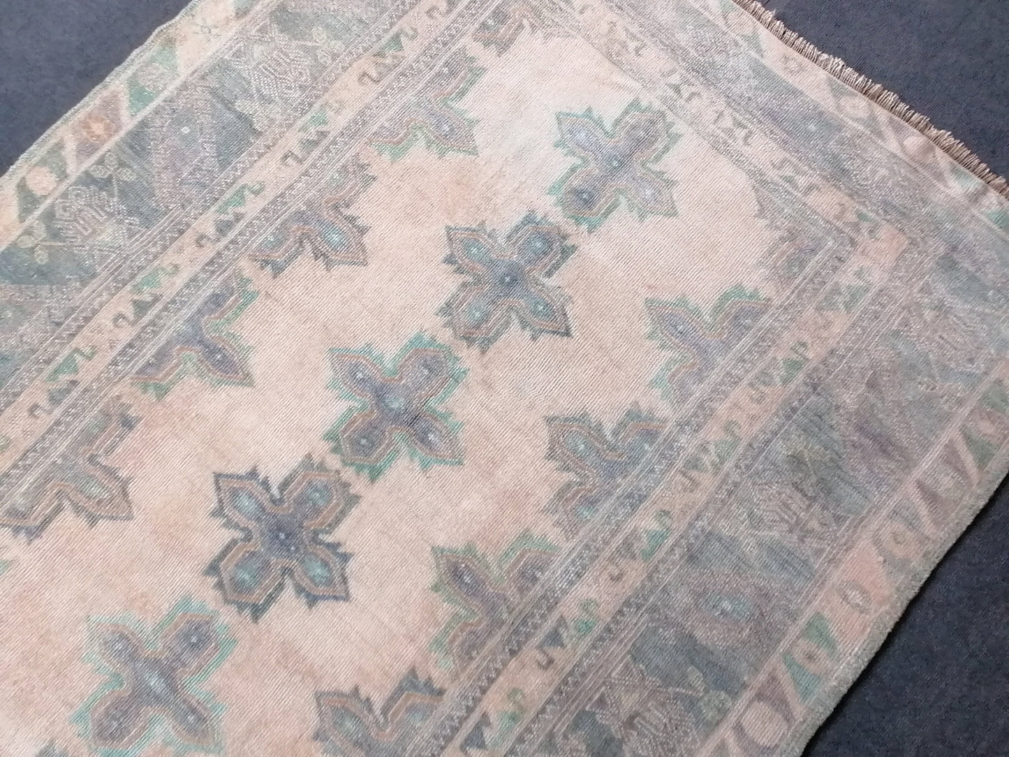 4'10x9 faded vintage turkish runner rug, oushak vintage rug,vintage anatolian rug,unique hand made bohemian
