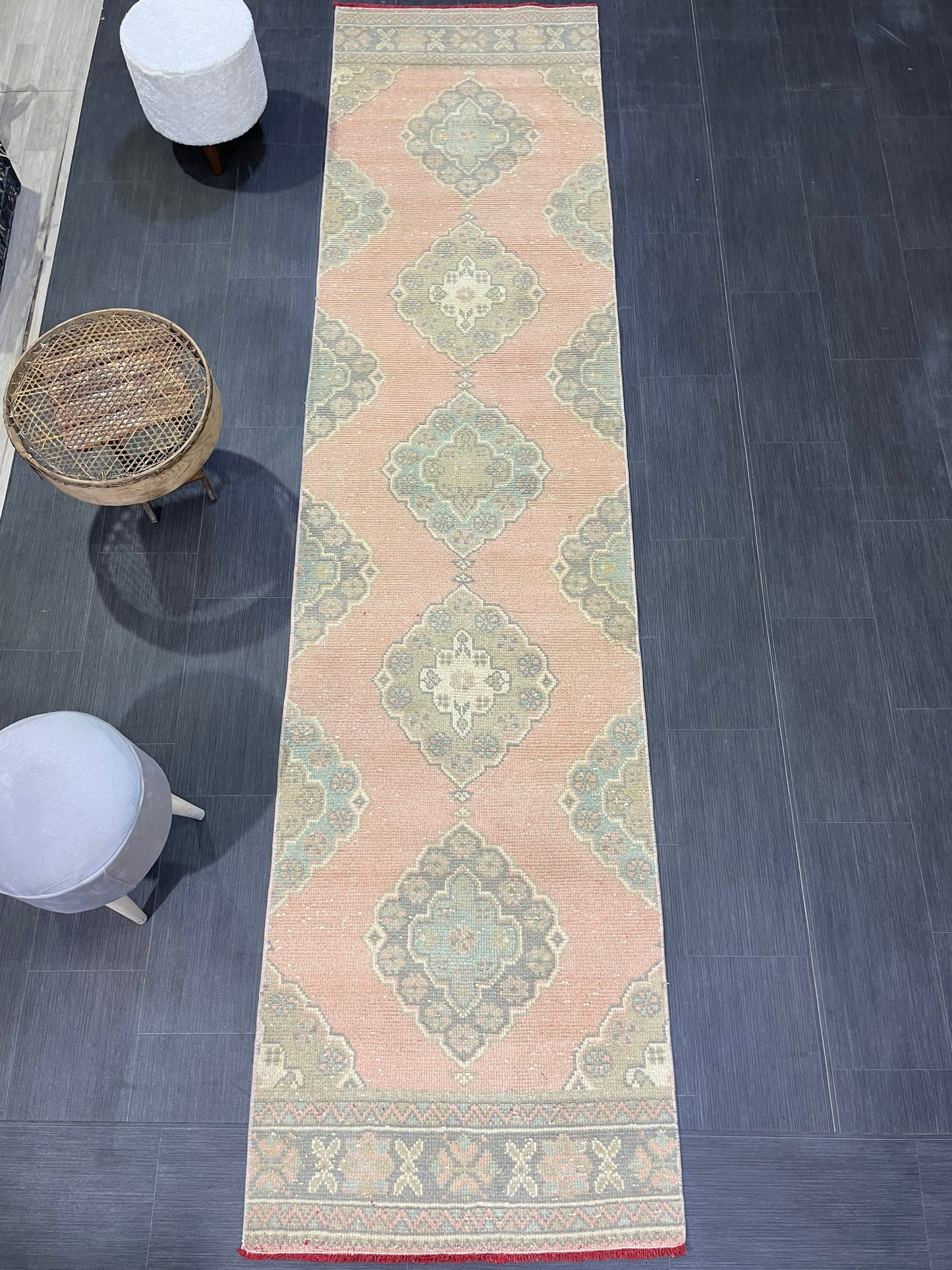 Muted Oushak Runner Rug, Turkish Runner 2.9 x 11.5 Rug Vintage Runner Rug Hallway Runner Rug Kitchen Runner Rug Wool Runner Handmade Runner