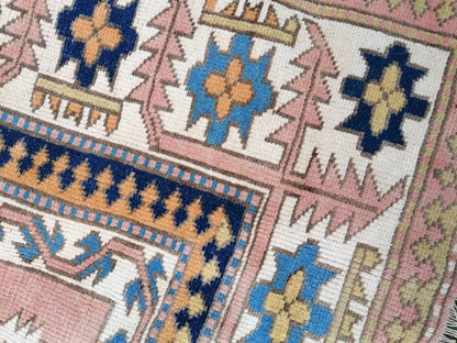 Turkish oushak wool rug 6'8x9'6 large blue rug, vintage handmade rug bohemian rug living room rug