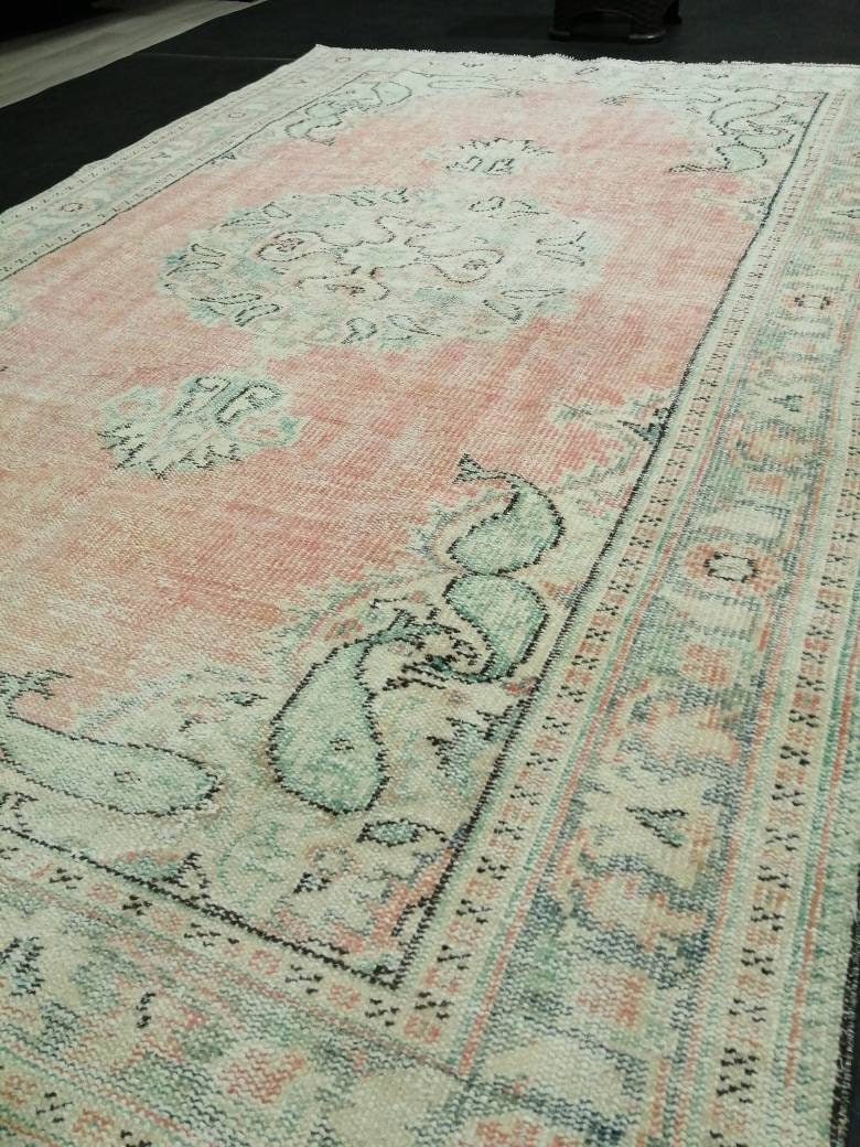 Vintage Hand Made Rug, 5.8 x 8.7 Large Oushak Rug, Pink Rustic Rug, Distressed ORIENTAL Rug, Distressed Turkish Rug, Vintage Persian rug