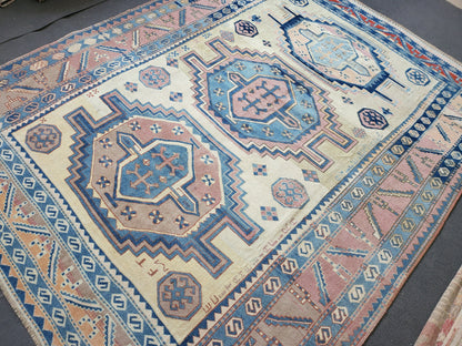 Antique RUG, Turkish Oushak 8.7 x 9.4 Rug, One Of A Kind Rug, Vintage Persian Rug, Blue Vintage Rug, Fine Wool Unique Rug, Rear Turkish Rug,