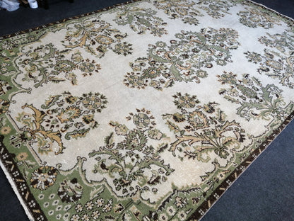 10 x 6.6 Green OUSHAK RUG TURKISH Oushak Rug Vintage Oushak Runner Rug Vintage Runner Rug Wool Oushak Rug Hand Made Rugs Vintage Turkish Rug