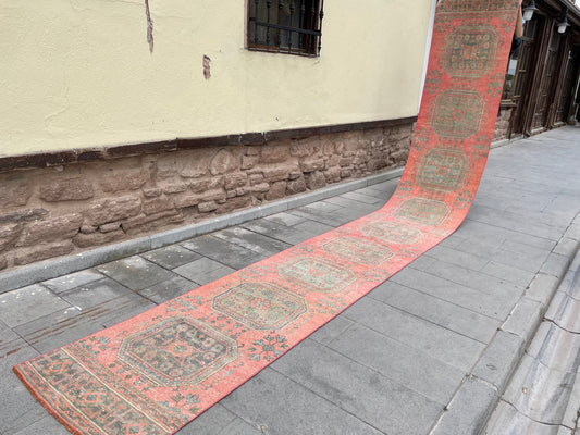Vintage Hand Knotted 2.5 x 19 Extra Long Turkish Runner Very Long Stairs Runner Rug Vintage Runner Rug XL Oriental Runner Staircase Runner
