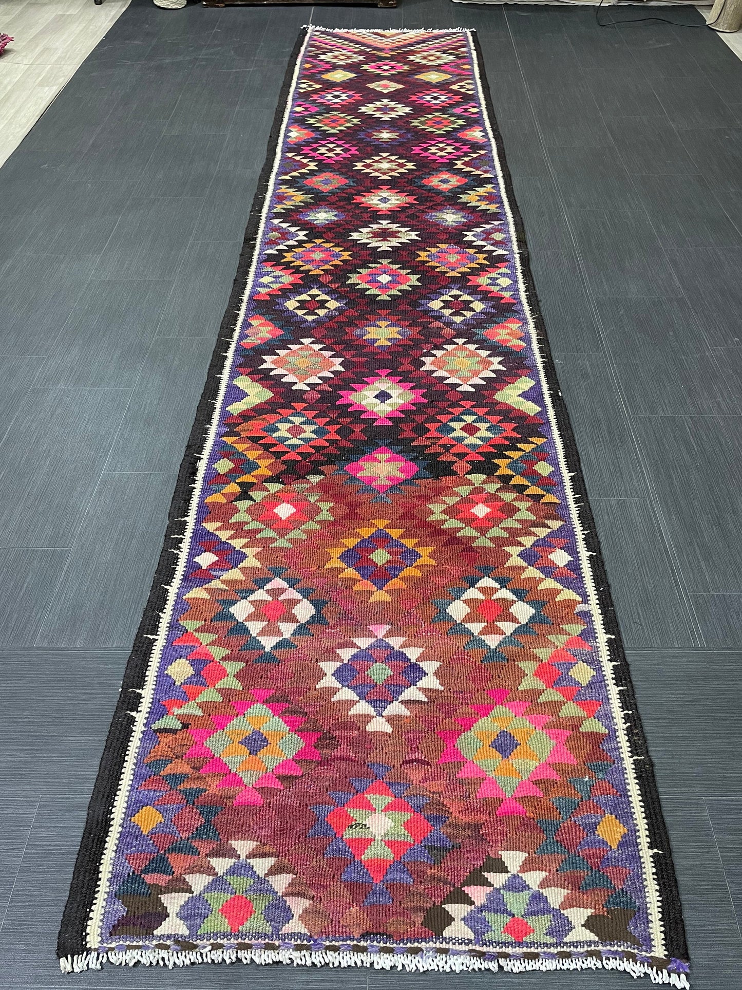 Vintage Runner rug 2.8 x 12.6 Handmade Flat woven Runner Kilim Runner Rug Turkish Runner Vintage Flat weave Rug Wool Carpet Rug