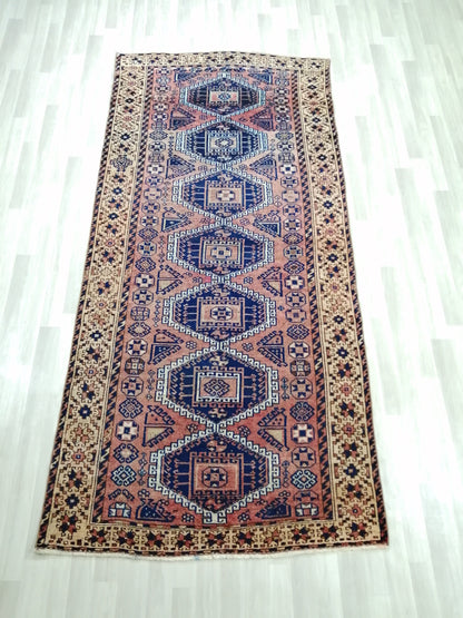 4.8 x 10 Runner RUG Navy Blue Vintage Persian Rug TURKISH Oushak Rug Vintage Runner Rug Vintage Runner Rug Wool Oushak Rug Hand Made Runner