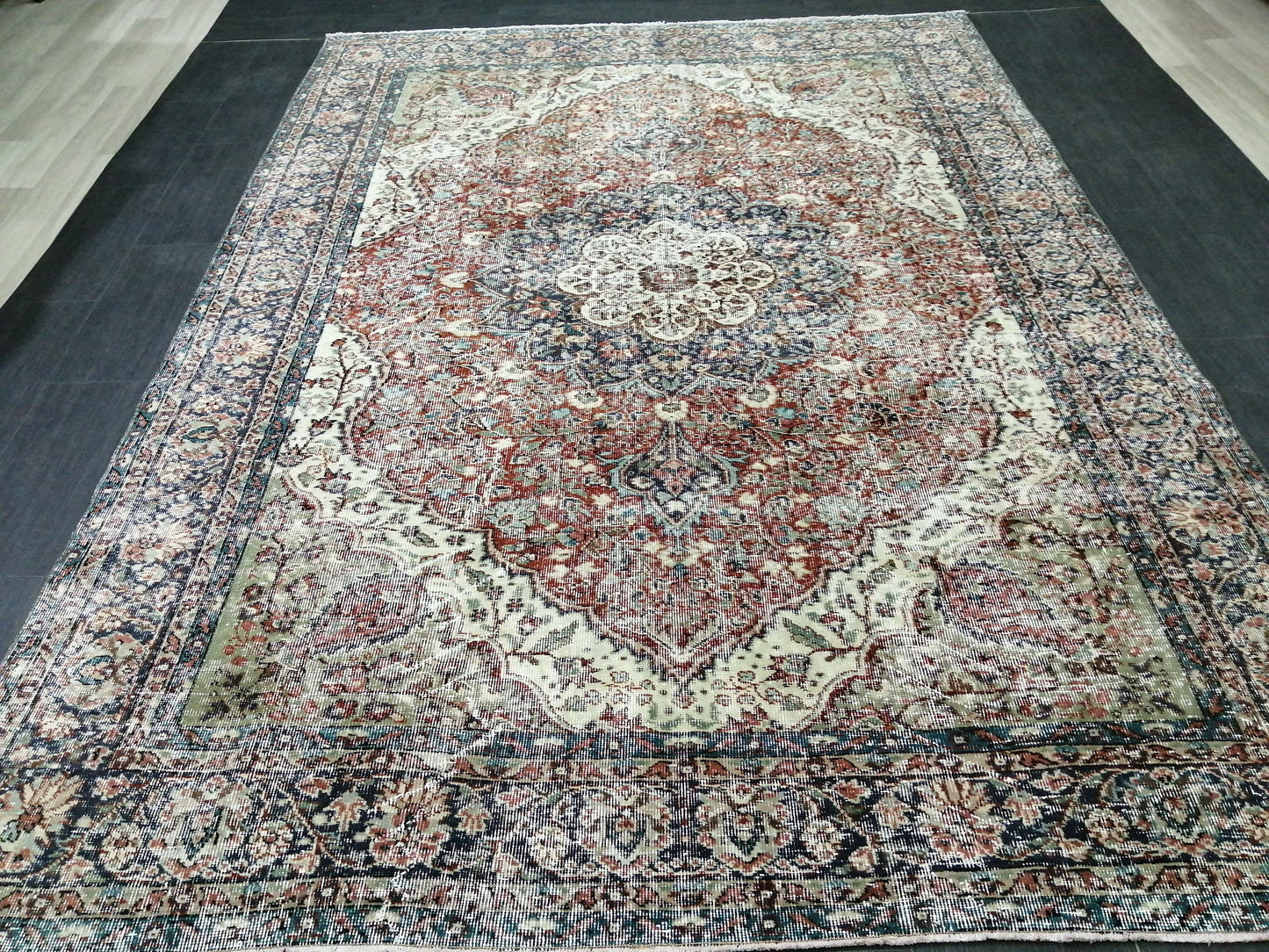 Distressed OUSHAK RUG 6.5 x 9.2 TURKISH Rug Vintage Oushak Runner Rug Vintage Wool Oushak Rug Hand Made Rugs Vintage Turkish Rug