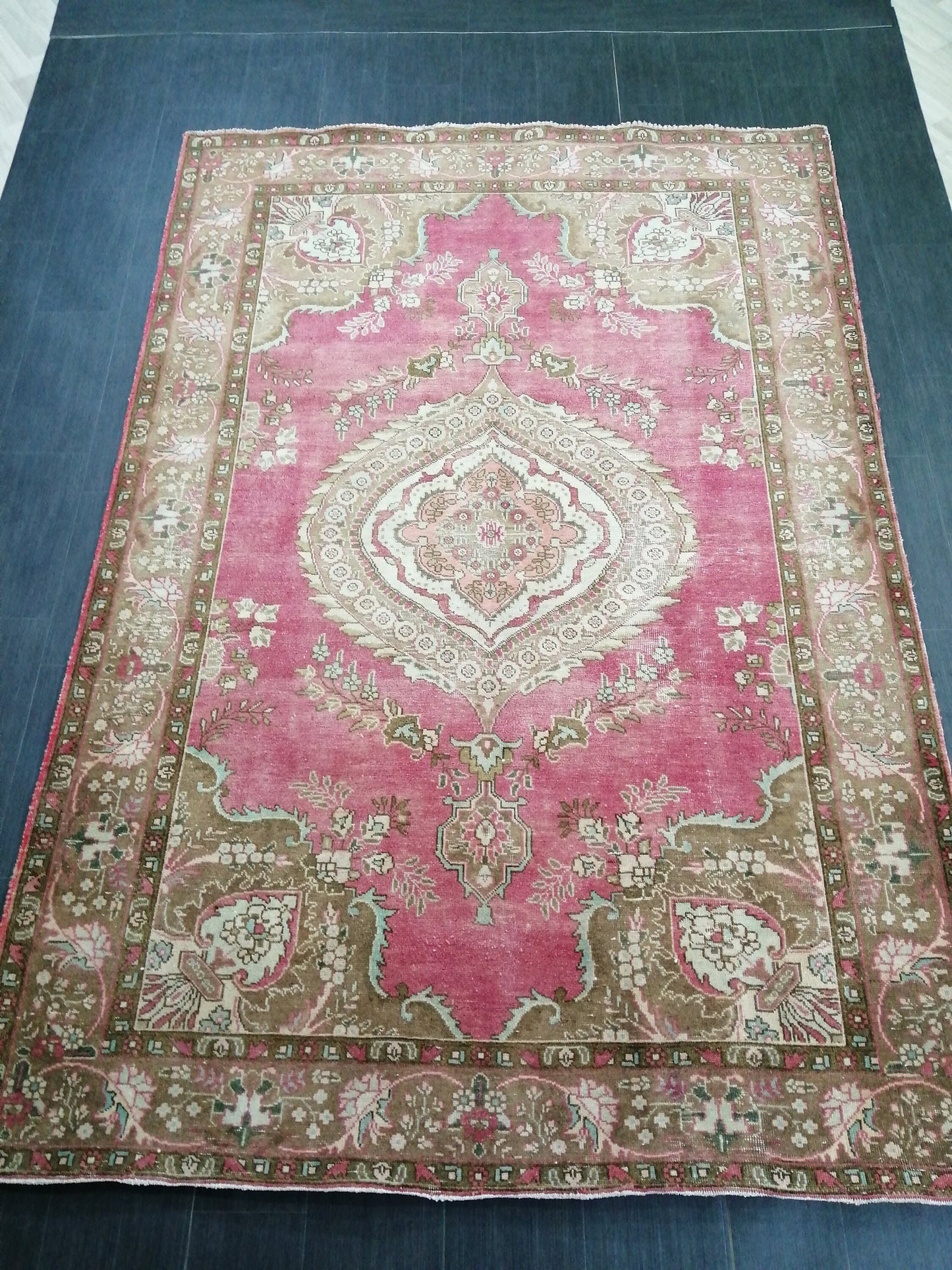 Vintage Persian Rug 6.5 x 9.6 Vintage Oriental Rug Handmade Persian Rugs Traditional Rug, Living room Rug, Vintage Oushak Rug, Wool Rug