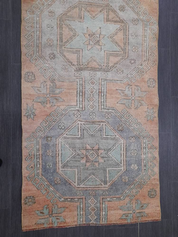 Vintage Runner Rug Muted Turkish Runner Rug 2.5 x 10 Oriental Runner Rug Hallway Runner Kitchen Runner Rug Wool Runner Rug Star Runner Rug