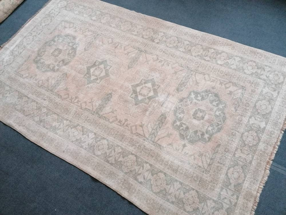 Oushak wool rug, muted large vintage rug 5'4x8'8 turkish hand made rug, bohemian rug